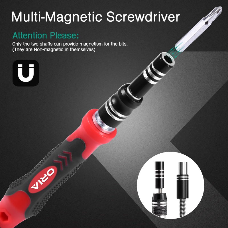 ORIA Precision Screwdriver Kit, Mini Screwdriver Set, 61 in 1 with 57 Bits Repair Tools with Flexible Shaft, Extension Rod for Mobile Phone, Smartphone, Tablet, PC, Red - Image 4